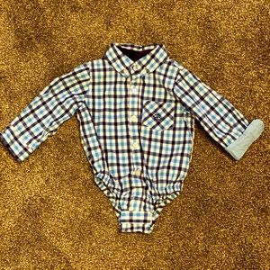 Andy & Evan- Plaid Button Down Shirtzie- 6-12m